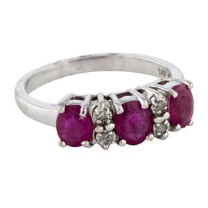 14k white gold diamond and ruby cocktail ring